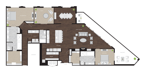 Floor plan for 2 beds, 3 baths, 2816 sqft